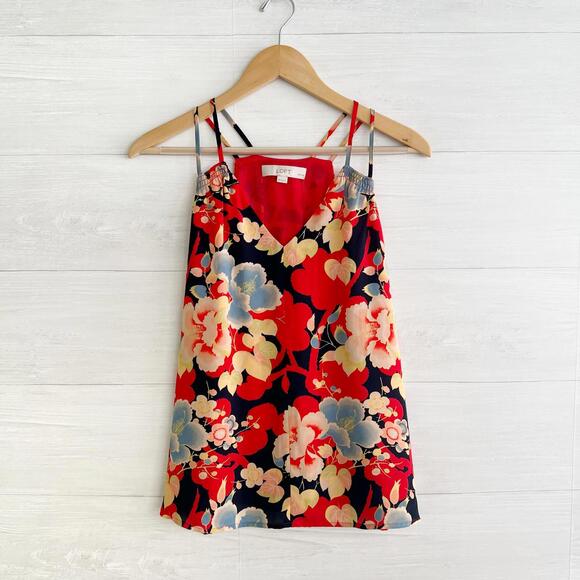LOFT Tops - LOFT Petites - Red navy floral v-neck cami tank chiffon, MP